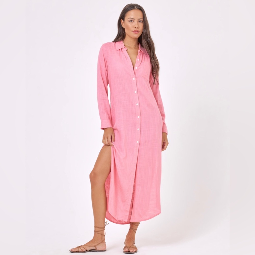 LSPACE Presley Buttondown cover up dress guava pink‎ from Anthropologie